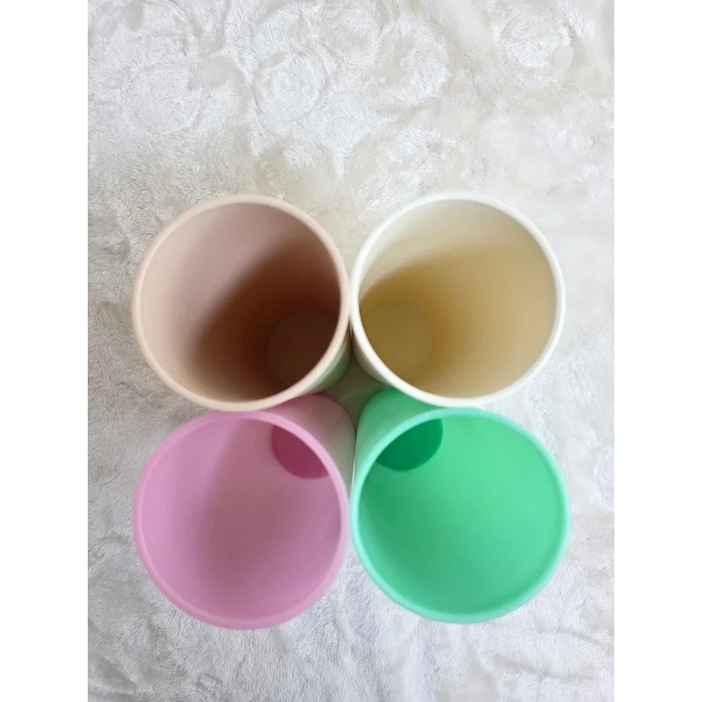 Tupperware Tumblers Set of 4 Pastel Pink Tan Cream‎ Green Vintage Plastic Cups